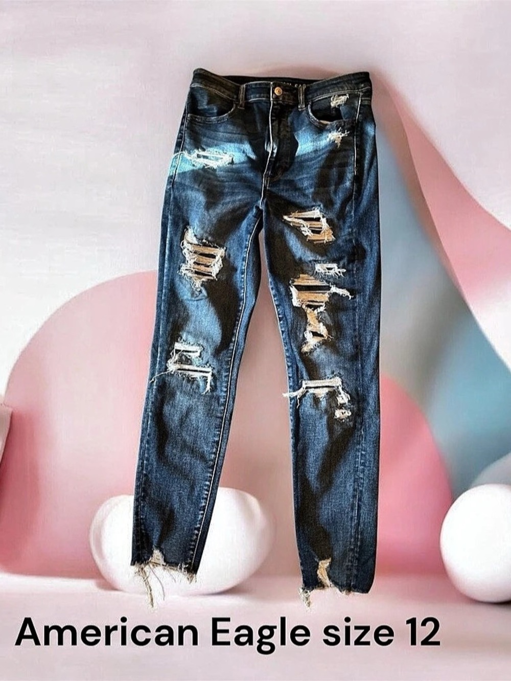 American Eagle Skinny Jeans Distressed Blue Waist 12
